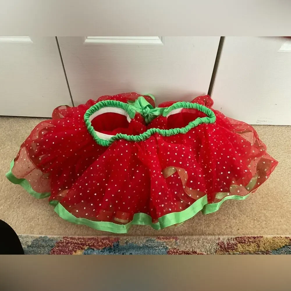 LITTLE WISHES CHRISTMAS RED GREEN SPARKLE RIBBON TIE BABY TUTU SZ 12M+